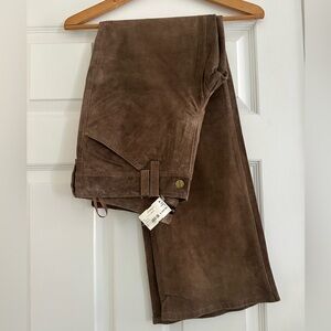 NWT 100% Leather Suede Exterior Brown Wide Leg Pants